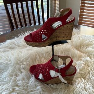 SO brand from Kohls. Red wedge sandals. Never been worn. Size 8